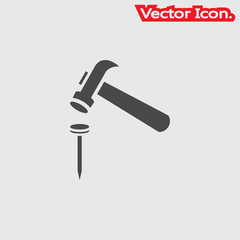 Hammer and nails icon isolated sign symbol and flat style for app, web and digital design. Vector illustration.
