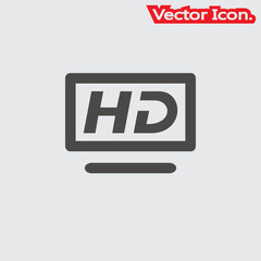 HD widescreen TV icon isolated sign symbol and flat style for app, web and digital design. Vector illustration.