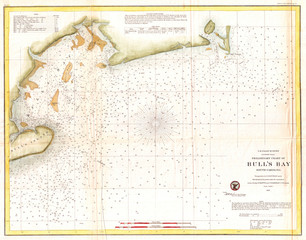 1859, U.S. Coast Survey Map of Bull's Bay South Carolina