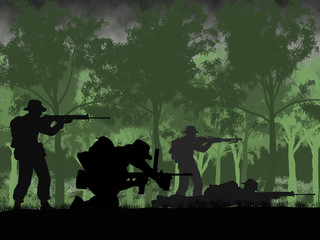 Silhouette of Australian soldier in Vietnam War circa 1966