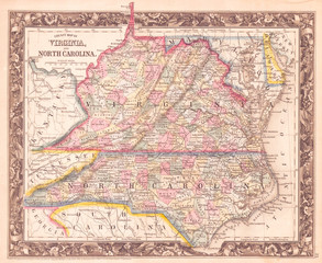 1860, Mitchell Map of Virginia, undivided and North Carolina