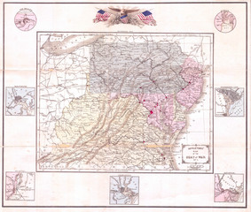 1861, Appleton's Map of the Seat of the Civil War, Pennsylvania, Virginia, Maryland, North Carolina