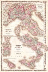 1862, Johnson Map of Italy, Naples and Sicily