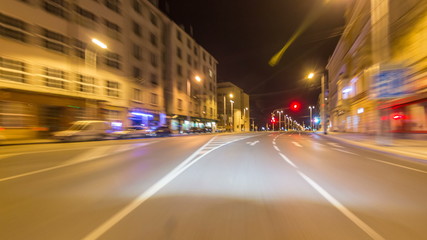 Drive at fast speed at the night streets timelapse hyperlapse drivelapse.