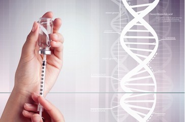 Human Hands with injection Syringe on light background
