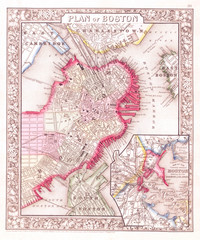 1864, Mitchell Map of Boston, Massachusetts
