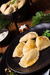 Polish Christmas pierogi with sauerkraut and mushrooms