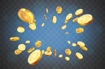 Realistic Gold coins explosion. Isolated on transparent background. - 243631336