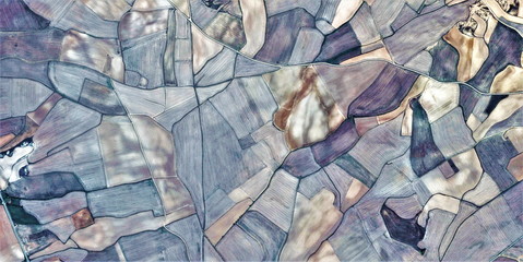 blue composition, tribute to Picasso, abstract photography of the Spain fields from the air, aerial...