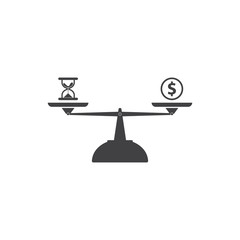 Scale balance of money and time concept icon