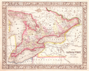 1864, Mitchell Map of Ontario, Canada