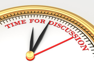 Clock with words time for dicussion on face