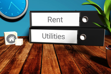 File folder labeled with the words Rent and Utilities.