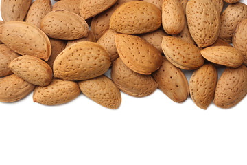 almonds isolated on white background top view