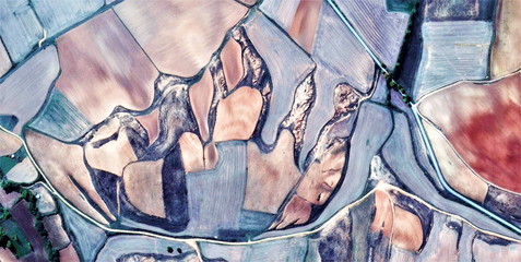 the footprint of the human being, abstract photography of the Spain fields from the air, aerial...