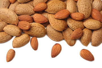 almonds isolated on white background top view