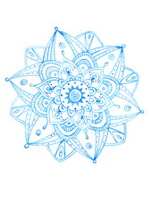 Watercolor color card with mandala. Geometric circle element .