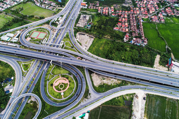 Aerial view traffic main city road with vehicle