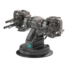 Science fiction gun with four guns on an isolated white background. 3d illustration