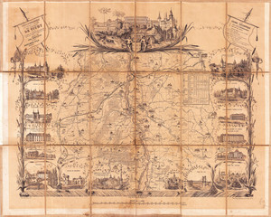 Fototapeta na wymiar Old Madeleine Map Pocket Map of Vichy, France 1865