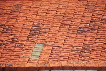Clay tile roof in Vietnam abstract horizontal background texture