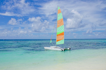 Naklejka premium Sailing vessel ashore island of Maafushi Maldives