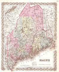 1855, Colton Map of Maine