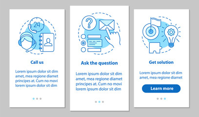 Call center onboarding mobile app page screen with linear concep