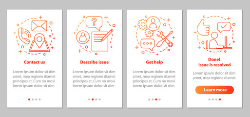 Customer support onboarding mobile app page screen with linear c