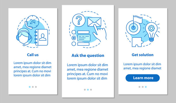 Call center onboarding mobile app page screen with linear concep