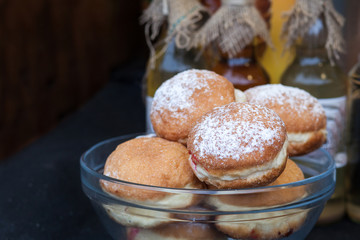 Donuti on Lviv Christmas fair 2019. Delicious food.