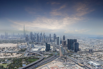 Naklejka na ściany i meble Aerial view of modern skyscrapers, Dubai, UAE.