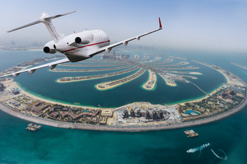 Dubai Palm artificial Island with private jet