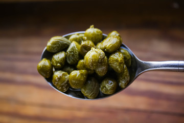 Edible Capers in Spoon Ready to Eat.