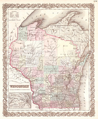 1855, Colton Map of Wisconsin
