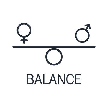 Gender Balance. Relationship, Equality Man Woman Woman. Vector Icon On White Background.