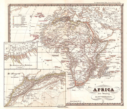Old Map of Africa since the beginning of the 15th century 1855, Spruner