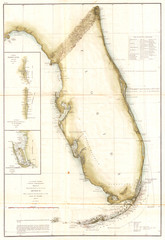 1859, U.S. Coast Survey Map of Florida