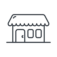 Store Shop Building Facade. Vector Flat Line Stroke Icon.