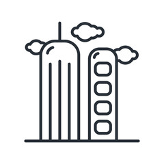 Skyscrapers Top Building. Vector Flat Line Stroke Icon.