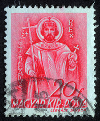 Stamp printed in Hungary shows Saint Stephen I of Hungary, circa 1938