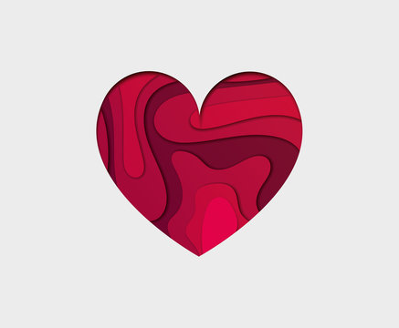 Valentines day background. Vector abstract heart. Paper art cut.