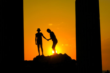 People silhouettes at apollon temple