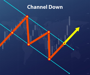 Fototapeta premium Channel DOWN. Forex figure. Red and Yellow arrow down and up line. Vector EPS