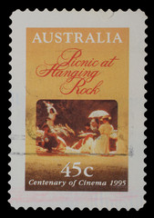 Stamp printed in Australia shows poster of movie Picnic at Hanging Rock, circa 1995