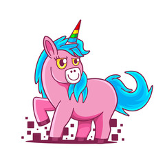 Cute Beautiful pink Unicorn with rainbow horn 
