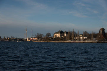 Obraz premium View over boats and islands in Stockholm a winter day in winter solstice