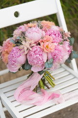 wedding bouquet of pink peonies
