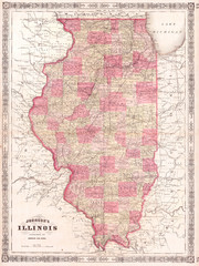 1864, Johnson Map of Illinois