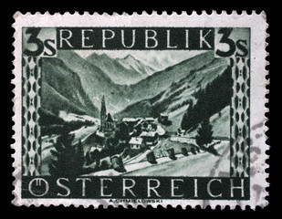 Stamp printed by Austria, shows Heiligenblut (Carinthia), Landscape series, circa 1946